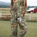 Women's  Funny Chicken Art Print Casual 100% Cotton Wide Leg Jumpsuit