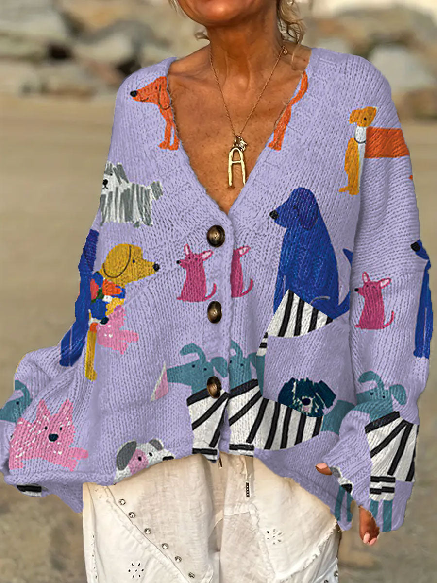womens-funny-dog-art-print-casual-pullover-sweater