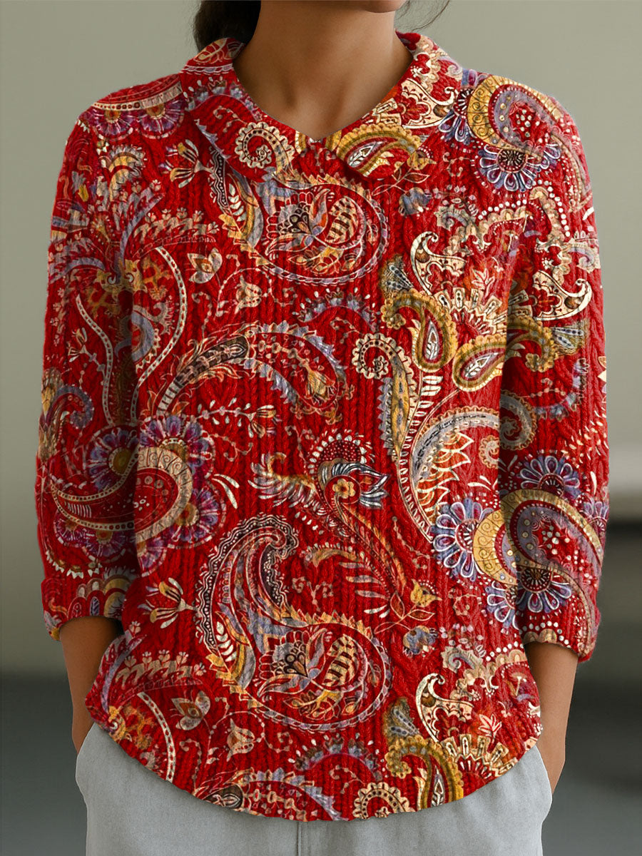 womens-vintage-floral-art-print-casual-peter-pan-collar-3-4-sleeve-sweater