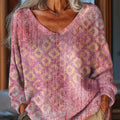Women's Beautiful Vintage Ethnic Rhombus Geometric Art Print Casual Pullover Sweater