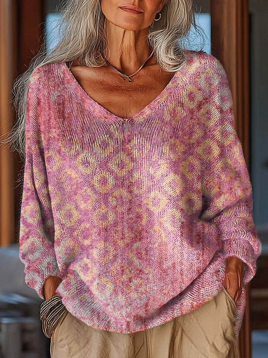 Women's Beautiful Vintage Ethnic Rhombus Geometric Art Print Casual Pullover Sweater