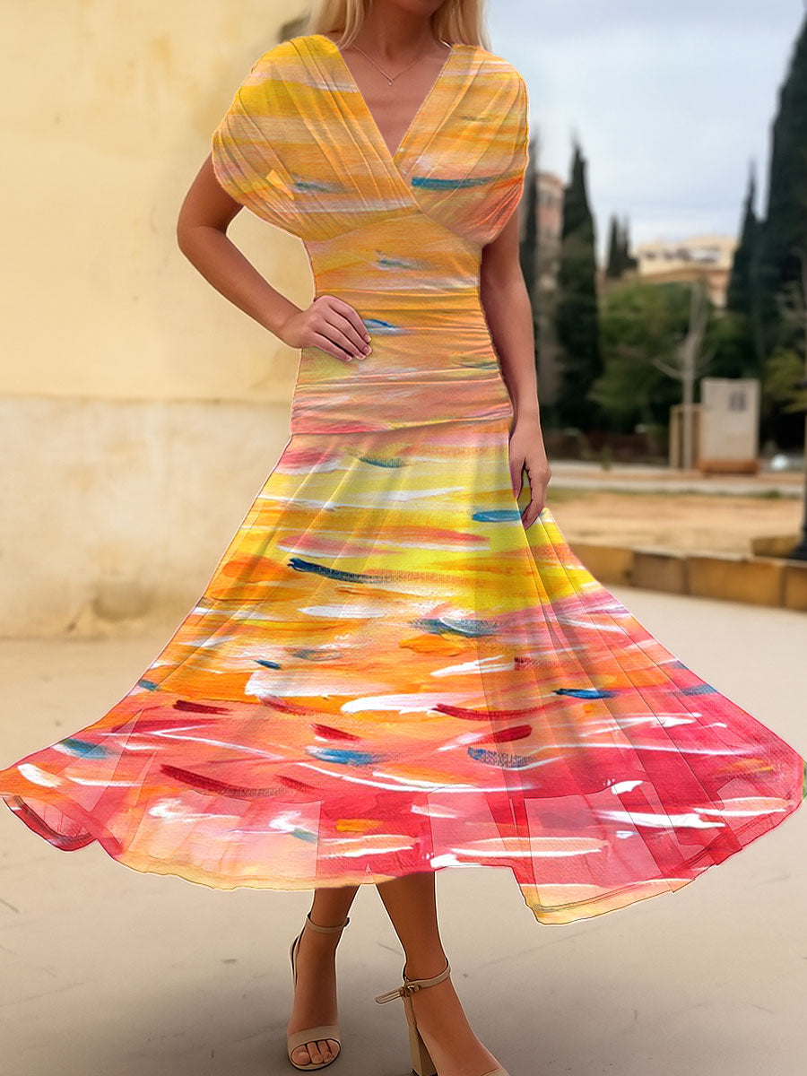 Women's Vintage Gradient Art Print  Flowy Casual Dress