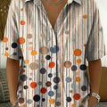 Women's Retro Color-block Polka Dot & Stripe Cotton-linen Short-sleeve Shirt