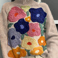 Strickpullover mit Rollkragen und Vintage-Blumenmuster 
