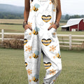 Women's Lovely Bees Art Print Casual 100% Cotton Wide Leg Jumpsuit