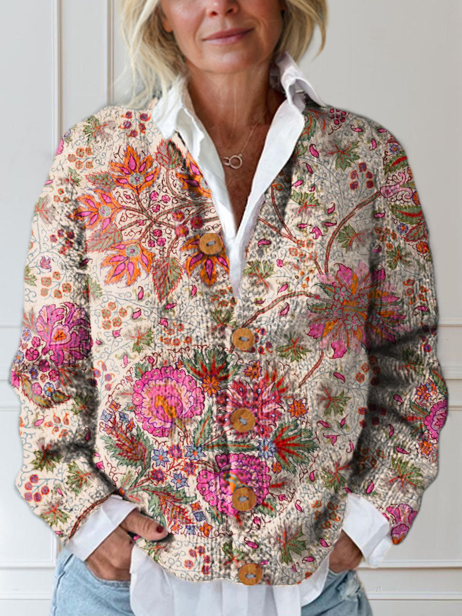 womens-vintage-floral-art-print-buttoned-cardigan-sweater-u6sm