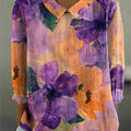 Women's Colorful Flowers Print Casual Cotton And Linen 3/4 Sleeve Shirt