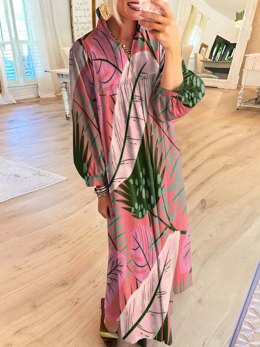 Women's Big Colorful Leaves Art Print Dress