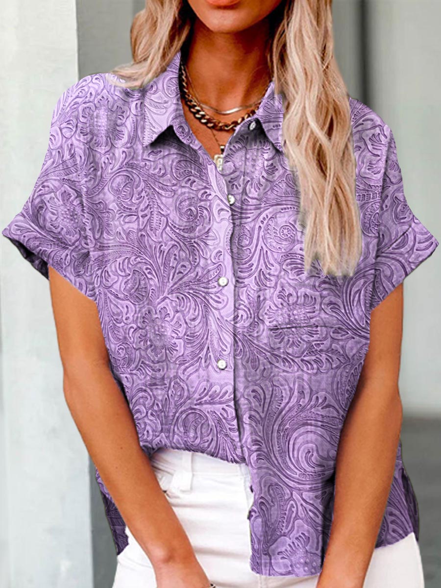 Women's Vintage Floral Pattern Art Print Casual Cotton Shirt