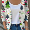 Vintage Christmas Tree Art Print Buttoned V-neck Cardigan Sweater