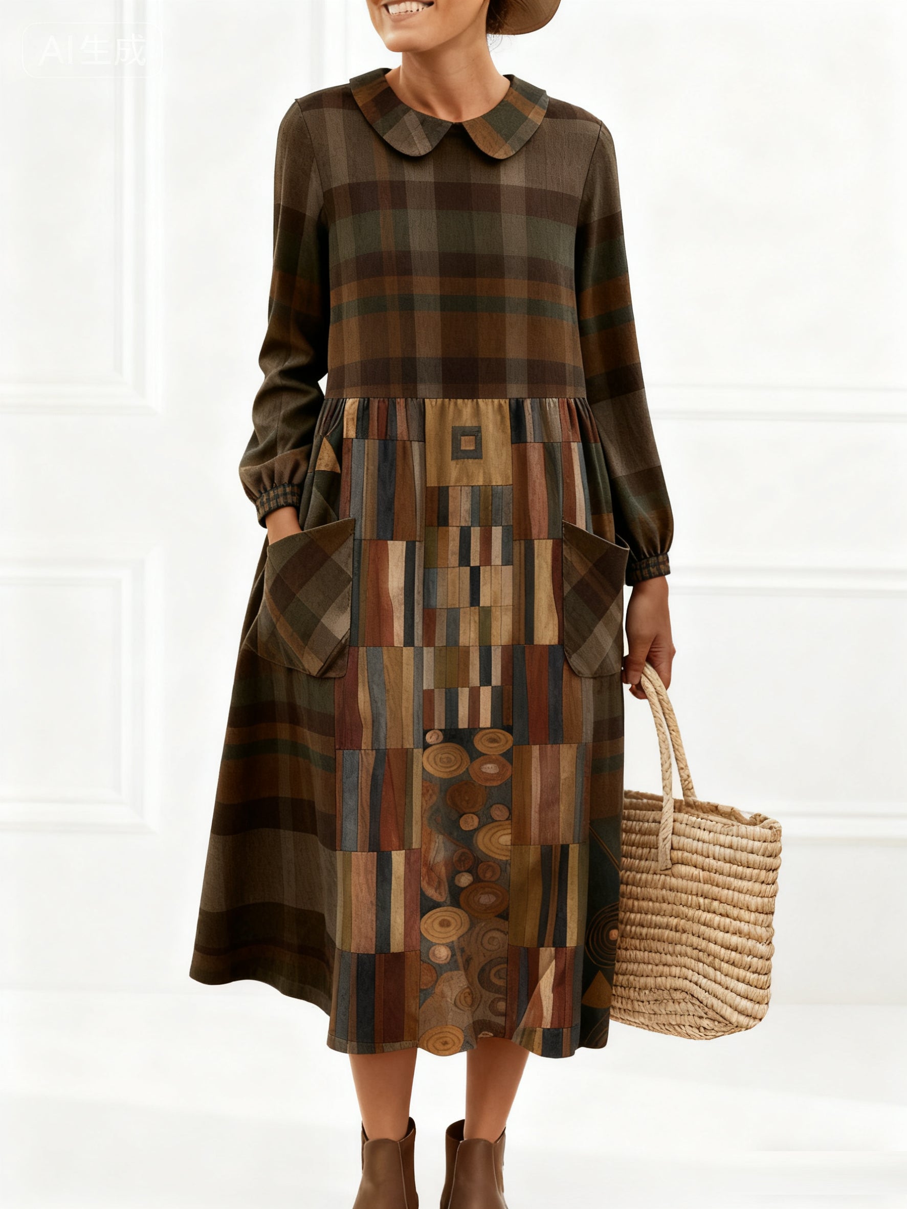 Women's Geometric Art Print Casual Cotton Sweater Dress