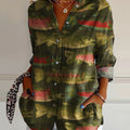 Women's Green Fish Print Casual Cotton Shirt