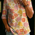 Women's Floral Pattern Art Casual Classic Henley Collar 100% Cotton T-shirt
