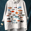 Women's Cute School of Little Fish Print Casual Cotton And Linen Shirt