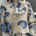 Retro Flowers Print Knit Turtleneck Pullover Sweater
