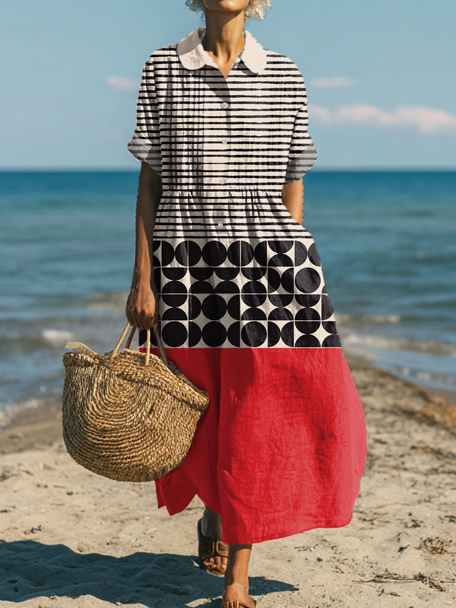 Women's Geometric Pattern Art Print Cotton Dress