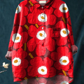 Red Poppy Floral Pattern Printed Women's Casual Cotton And Linen Shirt