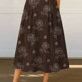 Women's Retro Floral Flowers Print High Waist Casual A-Line Skirt