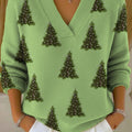 Women's Christmas Tree Art Print Buttoned Cardigan Sweater