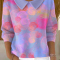 Women's Irregular Color Gradient Printing Casual Peter Pan Collar 3/4 Sleeve Sweater