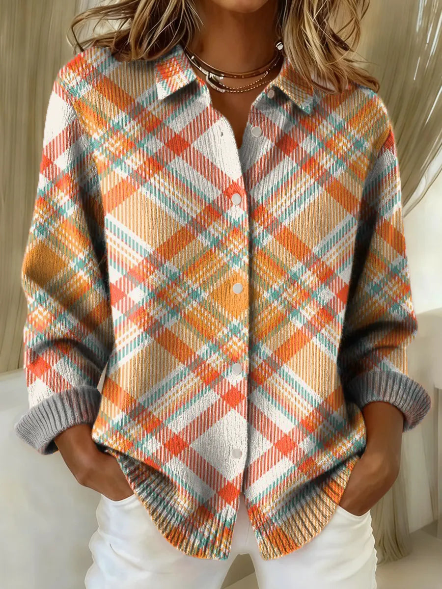 Women's Plaid Pattern Art Print Casual Sweater