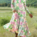 Women's Beautiful Bright Floral Painting Art Print Long-sleeved Dress