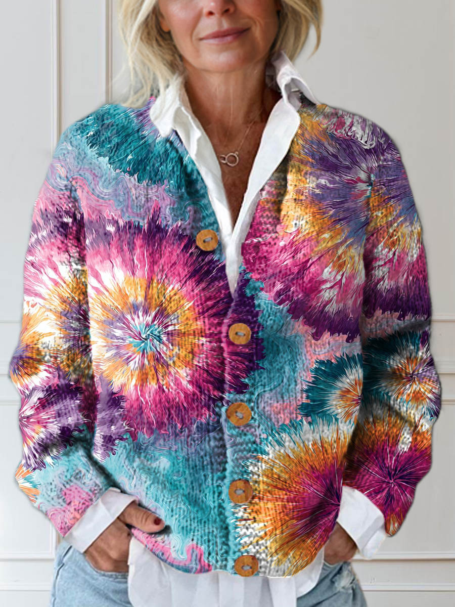 womens-gradient-floral-art-print-buttoned-cardigan-sweater