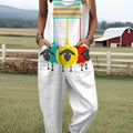 Women's  Funny Sheep Art Print Casual 100% Cotton Wide Leg Jumpsuit