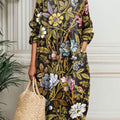 Women's Vintage Flower Art Print Pocket Cotton Dress