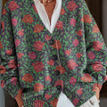 cardigan-pull vintage à imprimé floral ethnique boutonné en V 