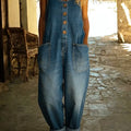 Women's Casual Cotton Vest And Denim Jumpsuit