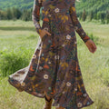 Women's Vintage  Flower Art Print Long-sleeved Dress