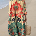 Women's Vintage Lovely Floral Art Print Cotton Dress