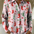 Women's Christmas Cute Puppy Print Printed Collared Sweater