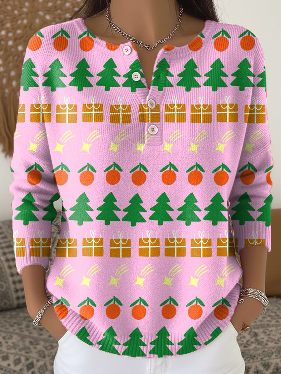 Beautiful Colorful Abstract Christmas Tree Painting Art Print Buttoned Cardigan Sweater