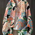 Women's Colorful Roses Print Casual Cotton And Linen Shirt