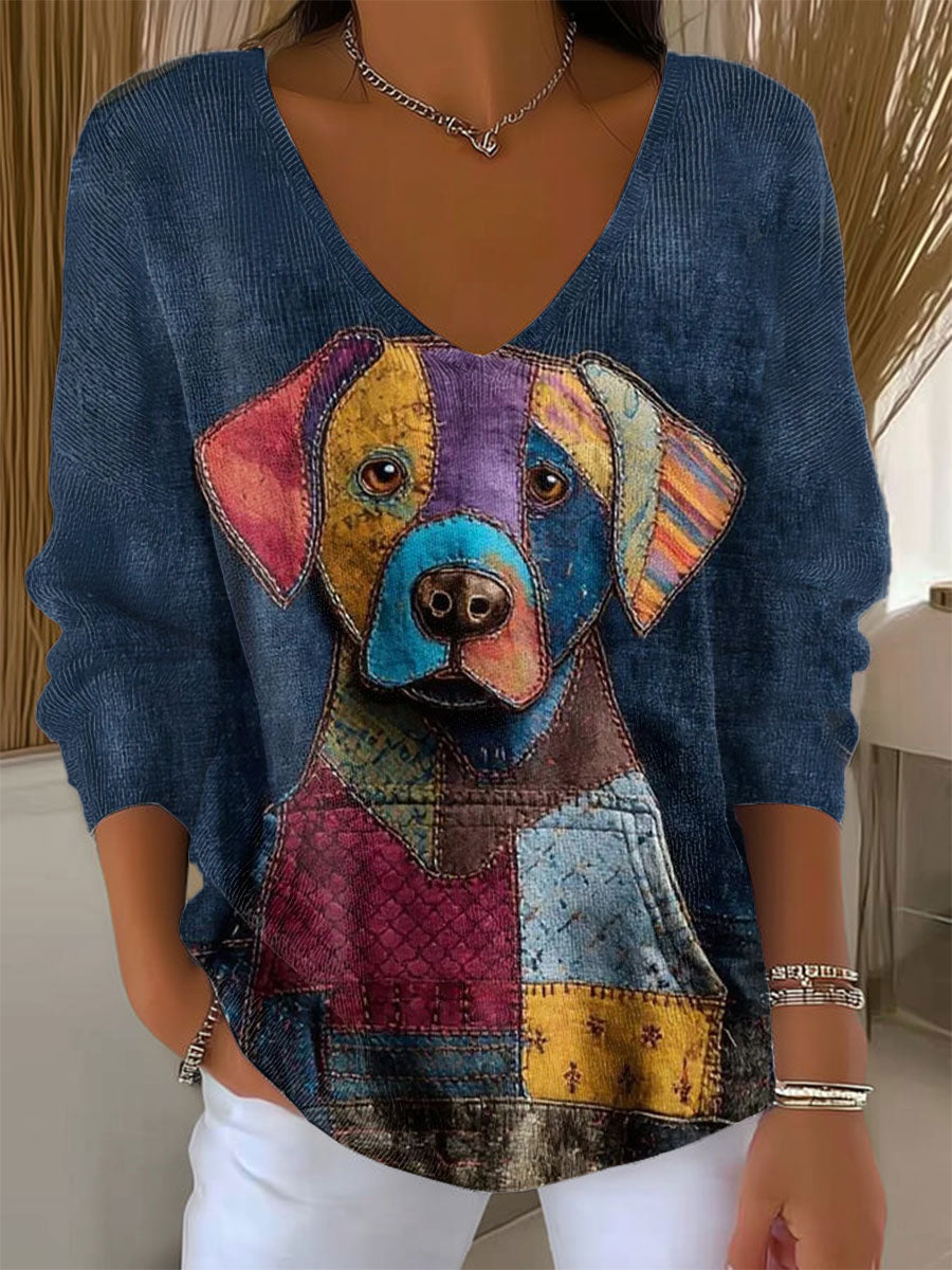 womens-funny-dog-art-print-casual-pullover-sweater-j5wm