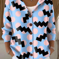 Women's Irregular Graphic Dots Printed Casual Hooded Button Sweater