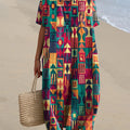 Ethnic Style Geometric Pattern Printed Women's Flowy Dress