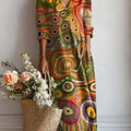 Women's Abstract Colorful Circular Painting Art Print Linen Pocket Dress