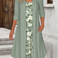 Sage Green Fake 2in1 Floral Print A Line Dress