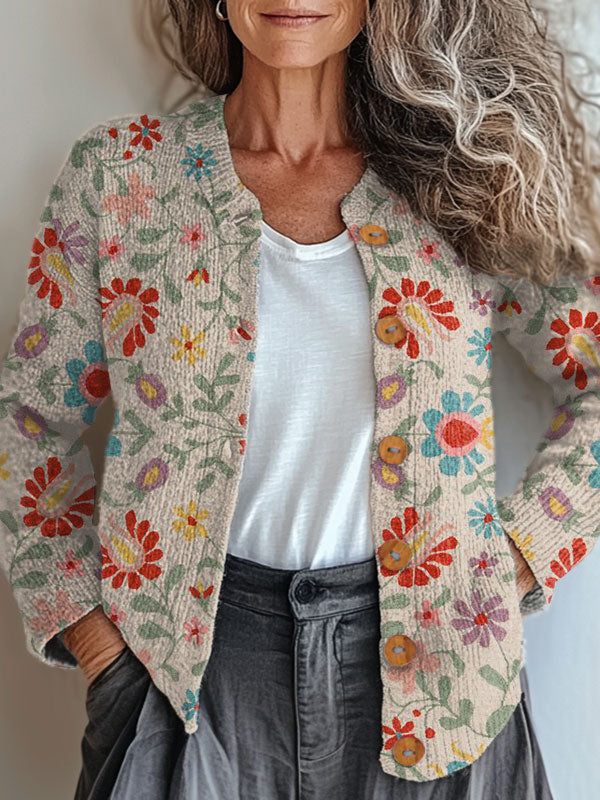vintage-flower-art-print-buttoned-cardigan-sweater-z4mr