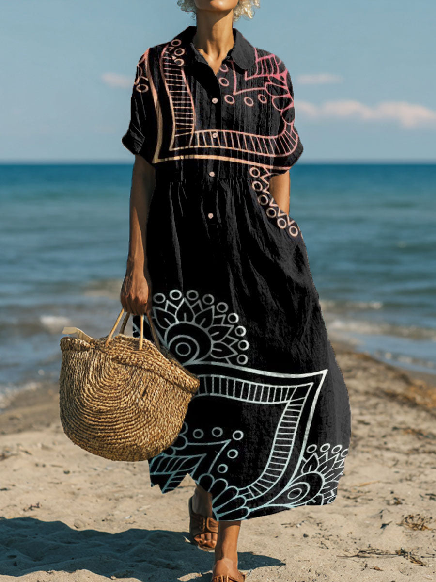 Women's Black Totem Flower Art Print Dress
