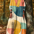 Women's Abstract Colorful Geometric Color Block Painting Art Print Dress