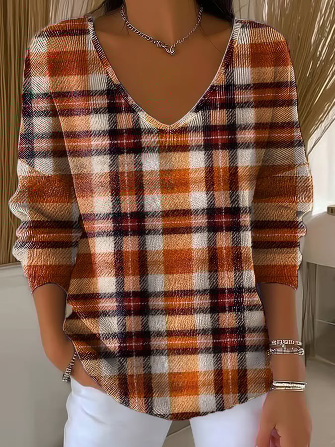 womens-autumn-vintage-plaid-art-print-casual-pullover-sweater-n98y