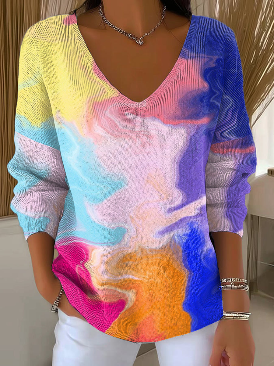 womens-color-gradient-fusion-print-casual-pullover-sweater