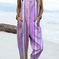 Women's Color Block Line Art Print Casual 100% Cotton Wide Leg Jumpsuit