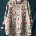 Women's Floral Art Print Casual Cotton And Linen Shirt