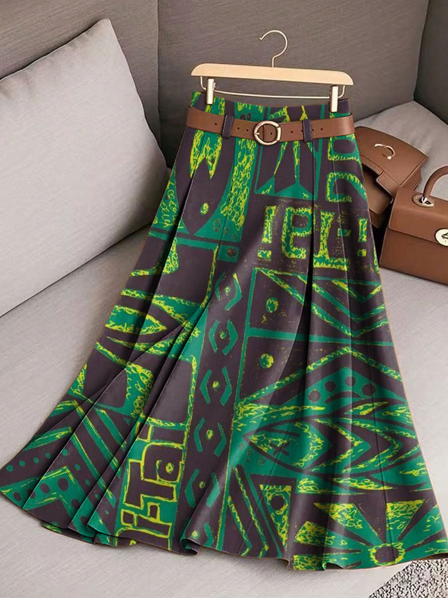 Women's Retro Ethnic Pattern Casual Print Cotton Skirt