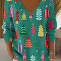 Women's Vintage Christmas Tree Art Print Casual Pullover Sweater